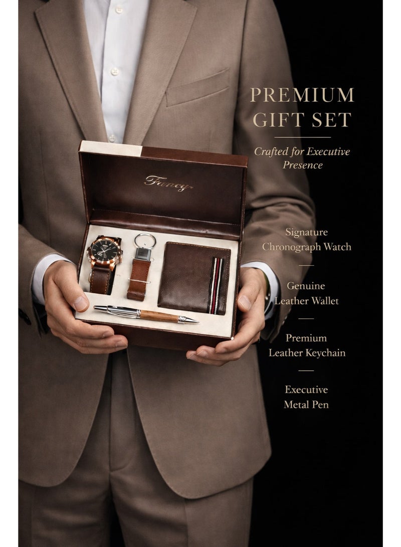 أولودينيز  طقم هدايا فاخر للرجال – ساعة، محفظة جلدية، ميدالية مفاتيح، وقلم أنيق في علبة فاخرة - Image 1